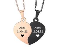 MeMeDIY Collares a Juego Personalizados con Rompecabezas de Corazón para Parejas 2 uds Collar de Amistad Collar de Relación de Acero Inoxidable Plateado Negro Oro Rosa -D2