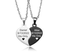 MeMeDIY Collares a Juego Personalizados con Rompecabezas de Corazón para Parejas 2 uds Collar de Amistad Collar de Relación de Acero Inoxidable Plateado Negro Oro Rosa -A1