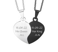 MeMeDIY Collares a Juego Personalizados con Rompecabezas de Corazón para Parejas 2 uds Collar de Amistad Collar de Relación de Acero Inoxidable Plateado Negro Oro Rosa -D1