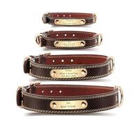 MeMeDIY Collares de Cuero Personalizados para Perros Etiqueta con Nombre Grabable Collar con Nombre de Cuero Marrón para Perros Pequeños Medianos y Grandes (M)