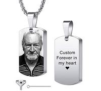 MeMeDIY Dog Tag Personalizada Collar de urna Colgante Grabado Foto/Nombre/Fecha/Calendario Perro Gato Mascota para Hombres Mujeres Kit de Embudo de cremación de Cenizas de Acero Inoxidable