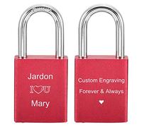 MeMeDIY Foto de grabado de Love Lock personalizada Imagen personalizada para parejas Hombres Mujeres Novio Novia Amante Aluminio Memorial Aniversario Valentine Bridge Candado con llave (Color rojo)