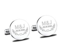 MeMeDIY Gemelos para Hombre Personalizado con Foto/Inicial/Texto de Acero Inoxidable Plata Gemelos Iniciales para Camisa Traje Esmoquin Negocio Padrinos Regalo