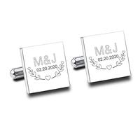 MeMeDIY Gemelos para Hombre Personalizado con Foto/Inicial/Texto de Acero Inoxidable Plata Gemelos Iniciales para Camisa Traje Esmoquin Negocio Padrinos Regalo