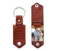 MeMeDIY Llavero de Cuero Personalizado Regalos para Hombres Novio Papá Marido Foto Personalizada Imagen Fecha Nombre Texto Día del Padre Regalos de Cumpleaños para Papá