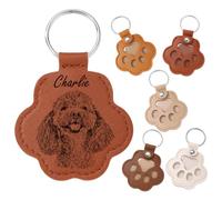 MeMeDIY Llavero Personalizado con Pelo de Perro Recuerdo con Pelo de Mascota Gato Llavero de Cuero con Forma de Huella Nombre Regalo Conmemorativo para Perros - A2