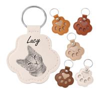 MeMeDIY Llavero Personalizado con Pelo de Perro Recuerdo con Pelo de Mascota Gato Llavero de Cuero con Forma de Huella Nombre Regalo Conmemorativo para Perros - A5