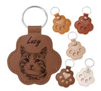 MeMeDIY Llavero Personalizado con Pelo de Perro Recuerdo con Pelo de Mascota Gato Llavero de Cuero con Forma de Huella Nombre Regalo Conmemorativo para Perros - A3