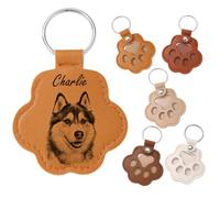 MeMeDIY Llavero Personalizado con Pelo de Perro Recuerdo con Pelo de Mascota Gato Llavero de Cuero con Forma de Huella Nombre Regalo Conmemorativo para Perros - A1