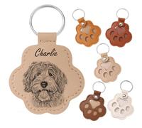 MeMeDIY Llavero Personalizado con Pelo de Perro Recuerdo con Pelo de Mascota Gato Llavero de Cuero con Forma de Huella Nombre Regalo Conmemorativo para Perros - A4