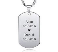 MeMeDIY Nombre De Grabado Personalizado con Etiqueta De Perro Collar Cadena Colgante para Hombre Mujere Acero Inoxidable, con 4 Regalos: 2 Cadenas, Llavero, Silenciador (5 Colores) (Plata)
