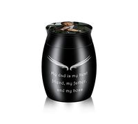 MeMeDIY Pequeña Urnas para Cenizas Cremación Mascotas Perros Gatos Humanas Recuerdo Conmemorativo de Acero Inoxidable Personalizada Foto, Texto, Piedra de Nacimiento (Black, Color Photo, Custom)