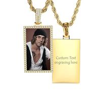 MeMeDIY Personalizada Collar con Imagen Grabado Texto/Nombre/Fecha Collar con Colgante Redondo y Alas de ángel y Forma de Corazón Collar de Fotos Personalizado de Doble Cara G2-18