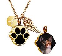 MeMeDIY Personalizado Corazón Huella de la Pata Cenizas Urna Colgante Collar Costumbre Nombre/Foto/Fecha para Mujer Hombre Mascota Amante Acero inoxidable Memorial Perro Gato Mascota Recuerdo -B2-2