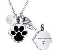 MeMeDIY Personalizado Corazón Huella de la Pata Cenizas Urna Colgante Collar Costumbre Nombre/Foto/Fecha para Mujer Hombre Mascota Amante Acero inoxidable Memorial Perro Gato Mascota Recuerdo -B1-3