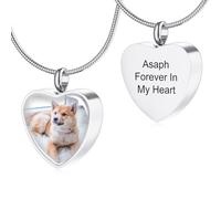 MeMeDIY Personalizado Corazón Huella de la Pata Cenizas Urna Colgante Collar Costumbre Nombre/Foto/Fecha para Mujer Hombre Mascota Amante Acero inoxidable Memorial Perro Gato Mascota Recuerdo - C1