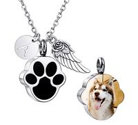 MeMeDIY Personalizado Corazón Huella de la Pata Cenizas Urna Colgante Collar Costumbre Nombre/Foto/Fecha para Mujer Hombre Mascota Amante Acero inoxidable Memorial Perro Gato Mascota Recuerdo -B1-2