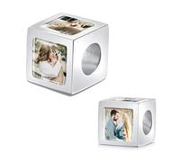MeMeDIY Personalizado Foto Charm Adaptar Mujer Pulsera Collar Plata de Ley 925 Corazón/Cuadrado Charm Sostiene 1/4 Imagen Plata/Oro/Oro Rosa Charm Amor Cuenta Regalos para Mujer Cumpleaños - C1