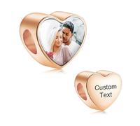 MeMeDIY Personalizado Foto Charm Adaptar Mujer Pulsera Collar Plata de Ley 925 Corazón/Cuadrado Charm Sostiene 1/4 Imagen Plata/Oro/Oro Rosa Amor Cuenta Regalos para Mujer Cumpleaños - B3