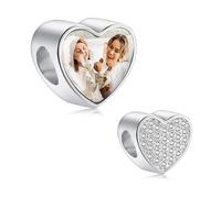 MeMeDIY Personalizado Foto Charm Adaptar Mujer Pulsera Collar Plata de Ley 925 Corazón/Cuadrado Charm Sostiene 1/4 Imagen Plata/Oro/Oro Rosa Charm Amor Cuenta Regalos para Mujer Cumpleaños - A1