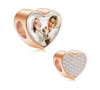 MeMeDIY Personalizado Foto Charm Adaptar Mujer Pulsera Collar Plata de Ley 925 Corazón/Cuadrado Charm Sostiene 1/4 Imagen Plata/Oro/Oro Rosa Charm Amor Cuenta Regalos para Mujer Cumpleaños - A3