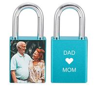 MeMeDIY Personalizado Love Lock Grabado Foto Imagen personalizada para parejas Hombres Mujeres Novio Novia Amante Aluminio Memorial Aniversario Valentine Bridge Candado con llave (Color azul)