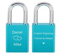MeMeDIY Personalizado Love Lock Grabado Foto Imagen personalizada para parejas Hombres Mujeres Novio Novia Amante Aluminio Memorial Aniversario Valentine Bridge Candado con llave (Color azul)