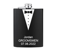 MeMeDIY Petaca Personalizado Regalos de Padrino de Boda para Boda Nombre Grabado Texto Símbolo/Imagen Caja de Regalo Opcional Petaca Personalizado de Acero Inoxidable de 6 a 8 Onzas Negro B - 1 Set