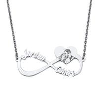 MeMeDIY Plata de Ley Infinito 2 Nombres Collar Personalizado Foto Placa Colgante para Mujer Mamá Niña Esposa Graduación Regalos para Hija Hermana Novia