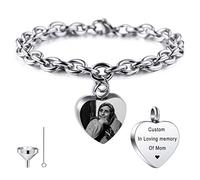 MeMeDIY Pulsera De Urna De Corazón Personalizada con Nombre Foto Grabado para Mujeres Niñas Soporte para Cenizas Humanas Cadena Ajustable Kit Embudo Recuerdo Cremación Conmemorativa