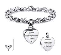 MeMeDIY Pulsera De Urna De Corazón Personalizada con Nombre Foto Grabado para Mujeres Niñas Soporte para Cenizas Humanas Cadena Ajustable Kit Embudo Recuerdo Cremación Conmemorativa