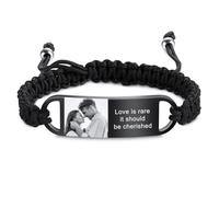 MeMeDIY Pulsera Personalizada para Hombre con Foto Texto de Nombre Pulsera Trenzada Ajustable para Hombre/Marido/Hijo -A1