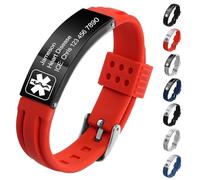 MeMeDIY Pulseras de Alerta Médica Personalizadas para Mujeres/Hombres Pulsera Impermeable de Silicona Ajustable/Pulseras de Acero Inoxidable Grabadas Con Info de Alerta de ID Médica Style-A8