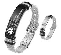 MeMeDIY Pulseras de Alerta Médica Personalizadas para Mujeres/Hombres Pulsera Impermeable de Silicona Ajustable/Pulseras de Acero Inoxidable Grabadas Con Info de Alerta de ID Médica Style-E2