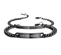 MeMeDIY Pulseras de Pareja Personalizadas 2 Piezas Grabado Nombre/Fecha para Novio Novia Pulseras de Acero Inoxidable Ajustables Regalo de Relación Amorosa(Color Negro)