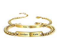 MeMeDIY Pulseras de Pareja Personalizadas 2 Piezas Grabado Nombre/Fecha para Novio Novia Pulseras de Acero Inoxidable Ajustables Regalo de Relación Amorosa(Color Dorado)