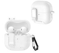 MEMELOKA Funda Huawei FreeClip 2 con Cierre de Seguridad, PC Resistente Estuche para Auriculares a Prueba de caídas de Grado Militar con Hebilla para Senderismo y LED Visible Frontal, Blanca