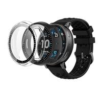MEMELOKA Funda para Amazfit Active MAX con Cristal Templado, 2 Piezas Ultra Delgada Anti-Rasguños Rígido PC Carcasa + Alta Sensibilidad Protector de Pantalla, Negro y Transparent