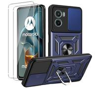 MEMELOKA Funda para Motorola Moto G05/Moto E15 + Cristal Templado, Armor Carcasa Militar Antiarañazos con 360° Soporte de Anillo, Antigolpes Carcasa con Cubierta de Cámara Deslizante, Azul