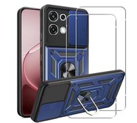MEMELOKA Funda para OPPO A6/A6 /A6k 4G/5G + 2 Piezas Cristal Templado | Armor Carcasa, Militar Antiarañazos, 360° Soporte de Anillo, Antigolpes Carcasa, Cubierta de Cámara Deslizante, Azul Carcasa