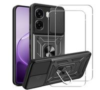 MEMELOKA Funda para OPPO A6x 5G/4G/Oppo A6 4G/5G + 2 Piezas Cristal Templado, Armor Carcasa Militar Antiarañazos con 360° Soporte de Anillo Antigolpes Carcasa con Cubierta de Cámara Deslizante, Negro