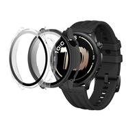 MEMELOKA Funda para OPPO Watch S/OnePlus Watch Lite con Cristal Templado, 2 Piezas Ultra Delgada Anti-Rasguños Rígido PC Carcasa + Alta Sensibilidad Protector de Pantalla, Negro y Transparent