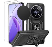 MEMELOKA Funda para Realme 12 5G/Realme 12X 5G + 2 Piezas Cristal Templado, Armor Carcasa Militar Antiarañazos con 360° Soporte de Anillo, Antigolpes Carcasa con Cubierta de Cámara Deslizante, Negro