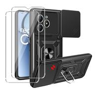 MEMELOKA Funda para Realme C61/Realme C63 con Cristal Templado, Carcasa de PC Dura y TPU Bumper Antigolpes Funda[Cubierta de Cámara Deslizante][Ranura para Tarjeta][Soporte Giratorio], Negro