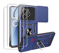 MEMELOKA Funda para Realme C61/Realme C63 con Cristal Templado, Carcasa de PC Dura y TPU Bumper Antigolpes Funda[Cubierta de Cámara Deslizante][Ranura para Tarjeta][Soporte Giratorio], Azul