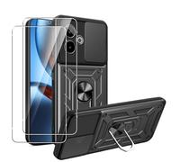 MEMELOKA Funda para Realme GT 7/GT 7T 5G + Cristal Templado, Armor Carcasa Militar Antiarañazos con 360° Soporte de Anillo, Antigolpes Carcasa con Cubierta de Cámara Deslizante, Negro