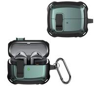 MEMELOKA Funda para Samsung Galaxy Buds 3/Buds 3 Pro, [LED Frontal Visible] Antigolpes de Silicona Suave & PC Duro Carcasa con Llavero y Cerradura de Seguridad, Verde