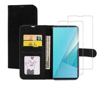 MEMELOKA Funda para Sony Xperia 10 VII con Cristal Templado, Interior TPU Antigolpes y Premium Flip Wallet PU Carcasa con Ranura para Tarjeta[Cierre Magnético][Función Soporte] - Negro