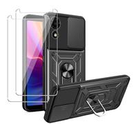 MEMELOKA Funda para TCL 501 + 2 Piezas Cristal Templado, Armor Carcasa Militar Antiarañazos con 360° Soporte de Anillo, Antigolpes Carcasa con Cubierta de Cámara Deslizante, Negro