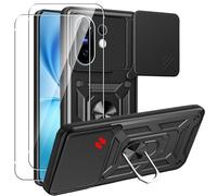 MEMELOKA Funda para Vivo X200 FE + 2 Piezas Cristal Templado, Armor Carcasa Militar Antiarañazos con 360° Soporte de Anillo, Antigolpes Carcasa con Cubierta de Cámara Deslizante, Negro